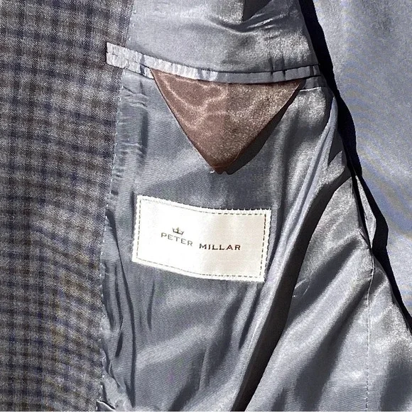 PETER MILLAR Men’s 100% Wool Blue Check Two Button Sport Coat Double Vent 44R